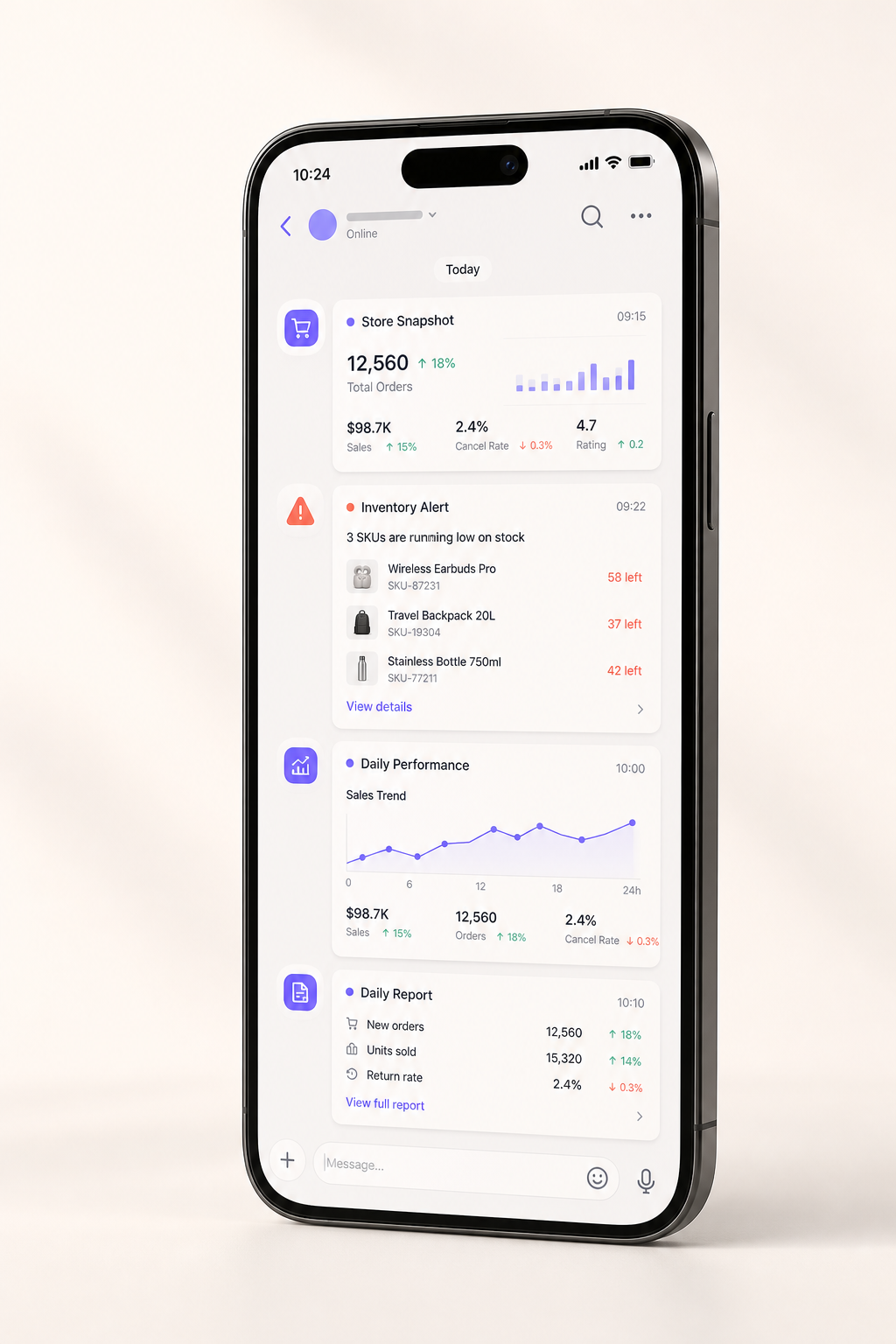 CrossFlow 手机端经营提醒与任务协同示意
